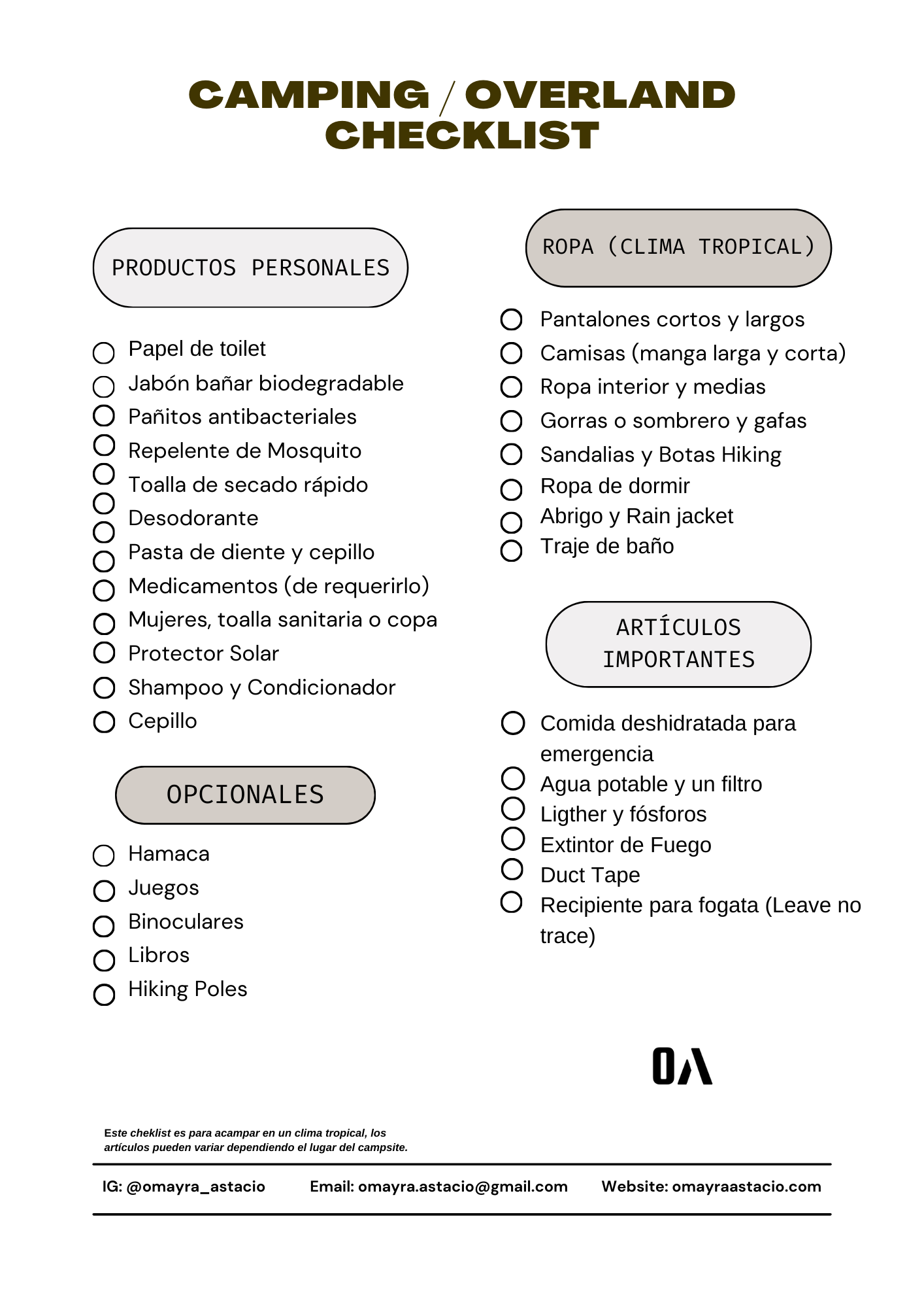 Camping Checklist (Español)